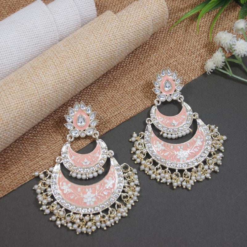 Etnico Gold Plated Traditional Meenakari Kundans & Pearls Earrings For Women (E300Pe)