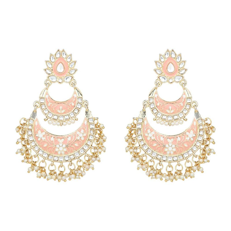 Etnico Gold Plated Traditional Meenakari Kundans & Pearls Earrings For Women (E300Pe)