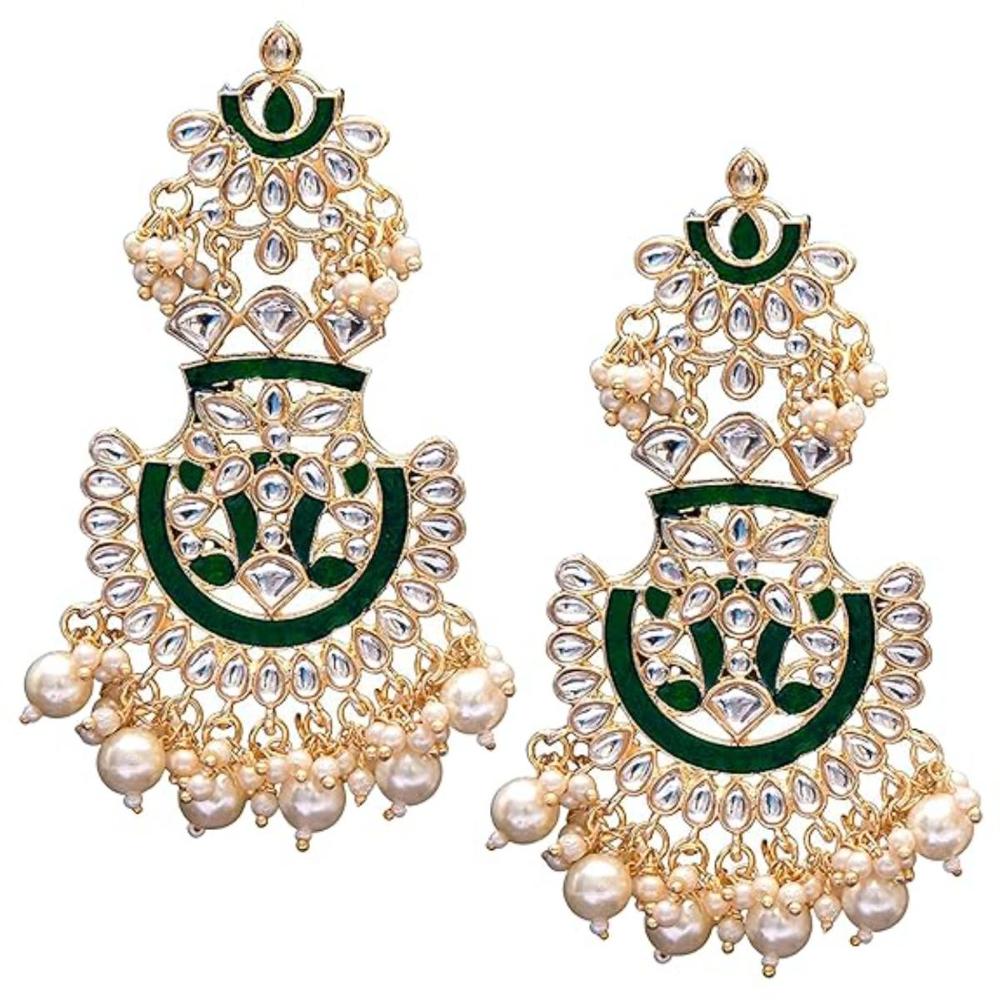 Etnico Gold Plated Traditional Meenakari Kundan & Pearl Chandbali Earrings for Women (E3004G)