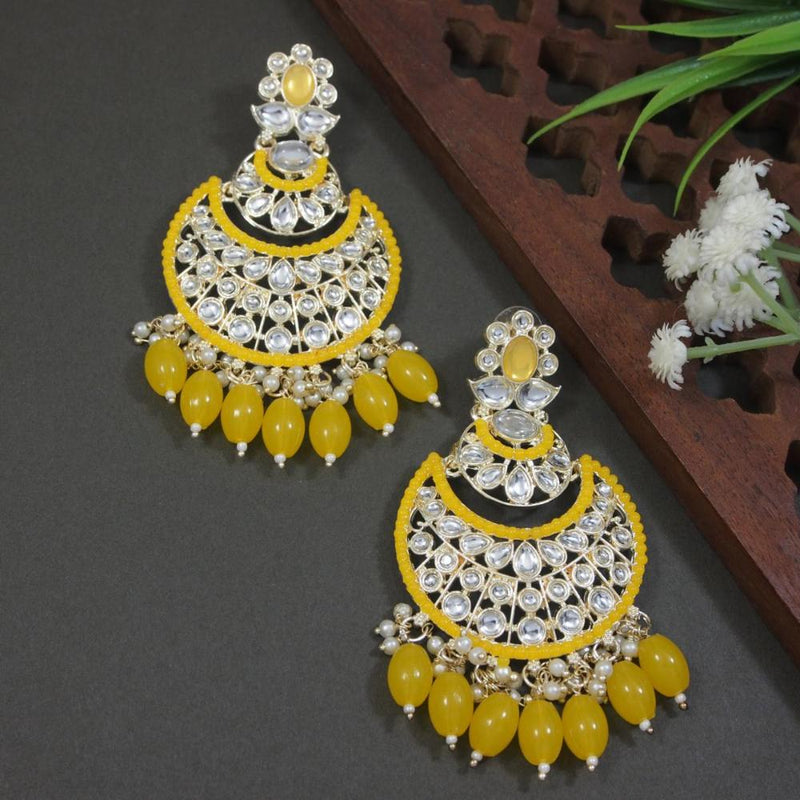 Etnico Gold Plated Traditional Meenakari Kundans & Pearls Chandbali Earrings For Women (E3027Y)