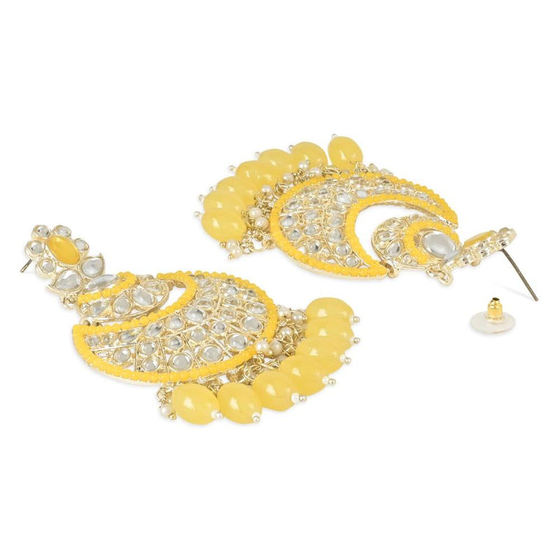 Etnico Gold Plated Traditional Meenakari Kundans & Pearls Chandbali Earrings For Women (E3027Y)