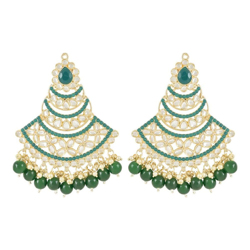 Etnico Gold Plated Traditional Meenakari Kundans & Pearls Chandbali Earrings For Women (E3032G)