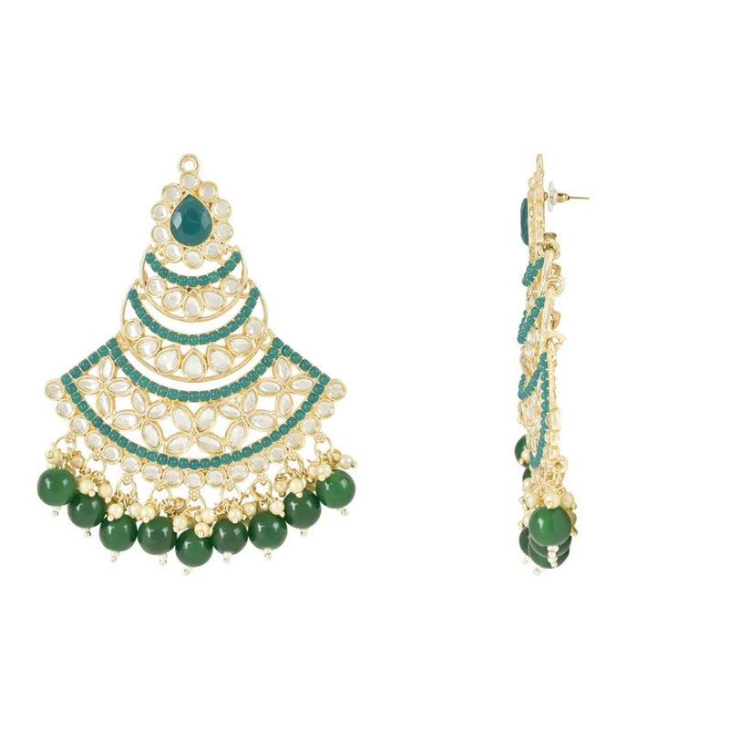 Etnico Gold Plated Traditional Meenakari Kundans & Pearls Chandbali Earrings For Women (E3032G)