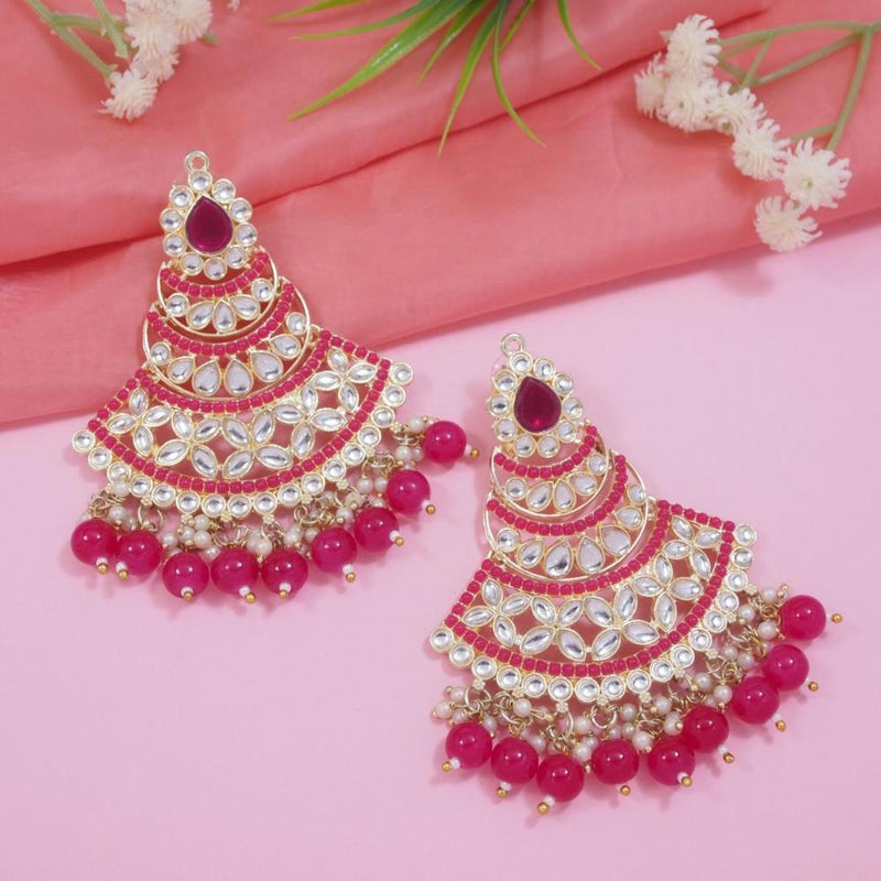 Etnico Gold Plated Traditional Meenakari Kundans & Pearls Chandbali Earrings For Women (E3032Q)