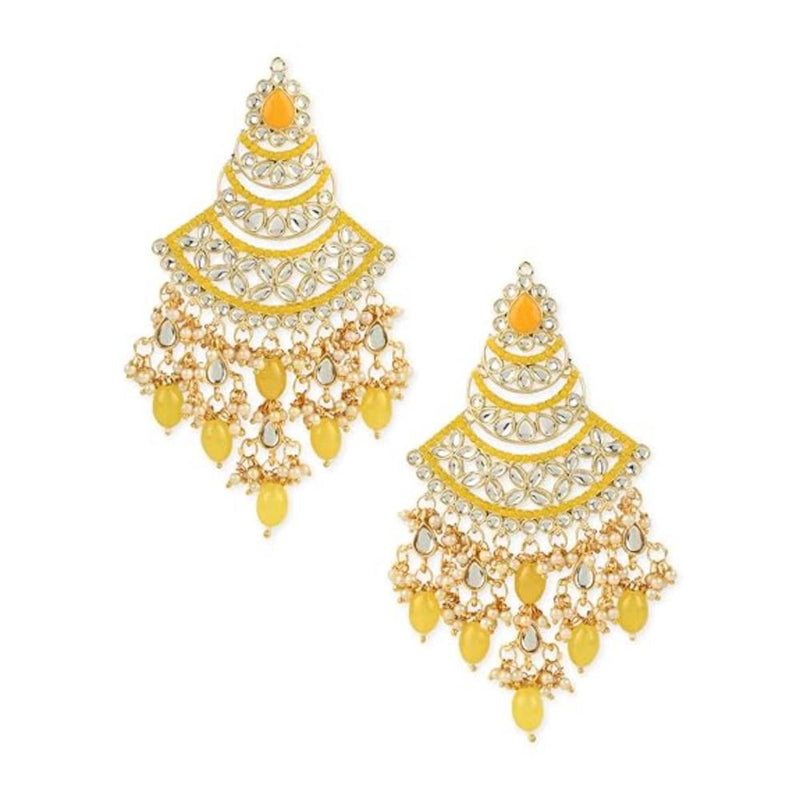 Etnico Gold Plated Traditional Handcrafted Pearl Kundan Beaded Chandbali Earrings for Women/Girls (E3055Y)