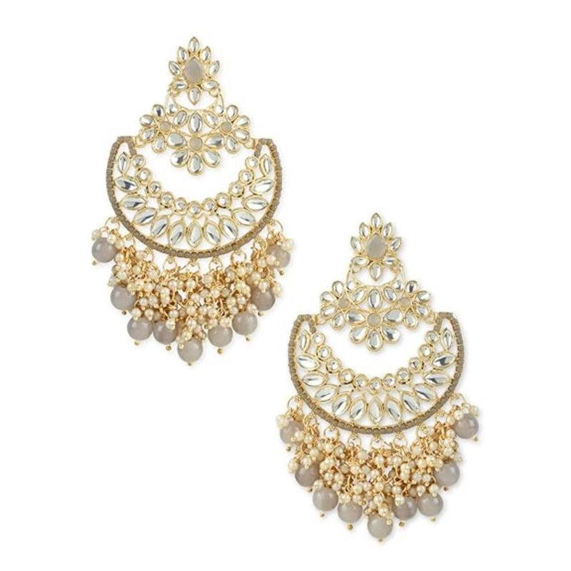 Etnico Gold Plated Traditional Pearl Kundan Beaded Chandbali Earrings for Women/Girls (E3056Gr)