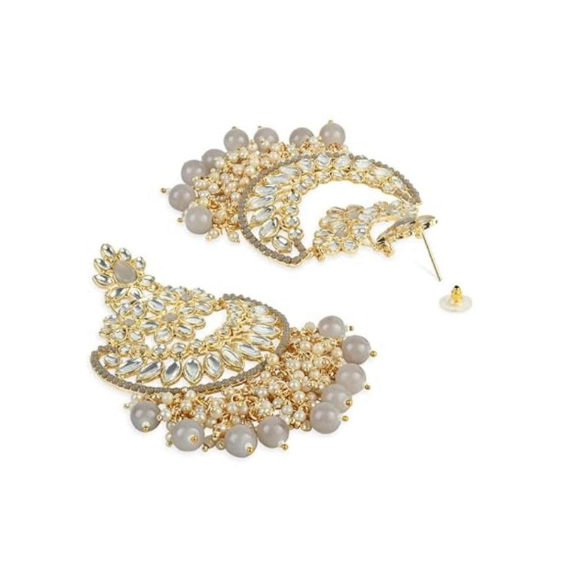 Etnico Gold Plated Traditional Pearl Kundan Beaded Chandbali Earrings for Women/Girls (E3056Gr)