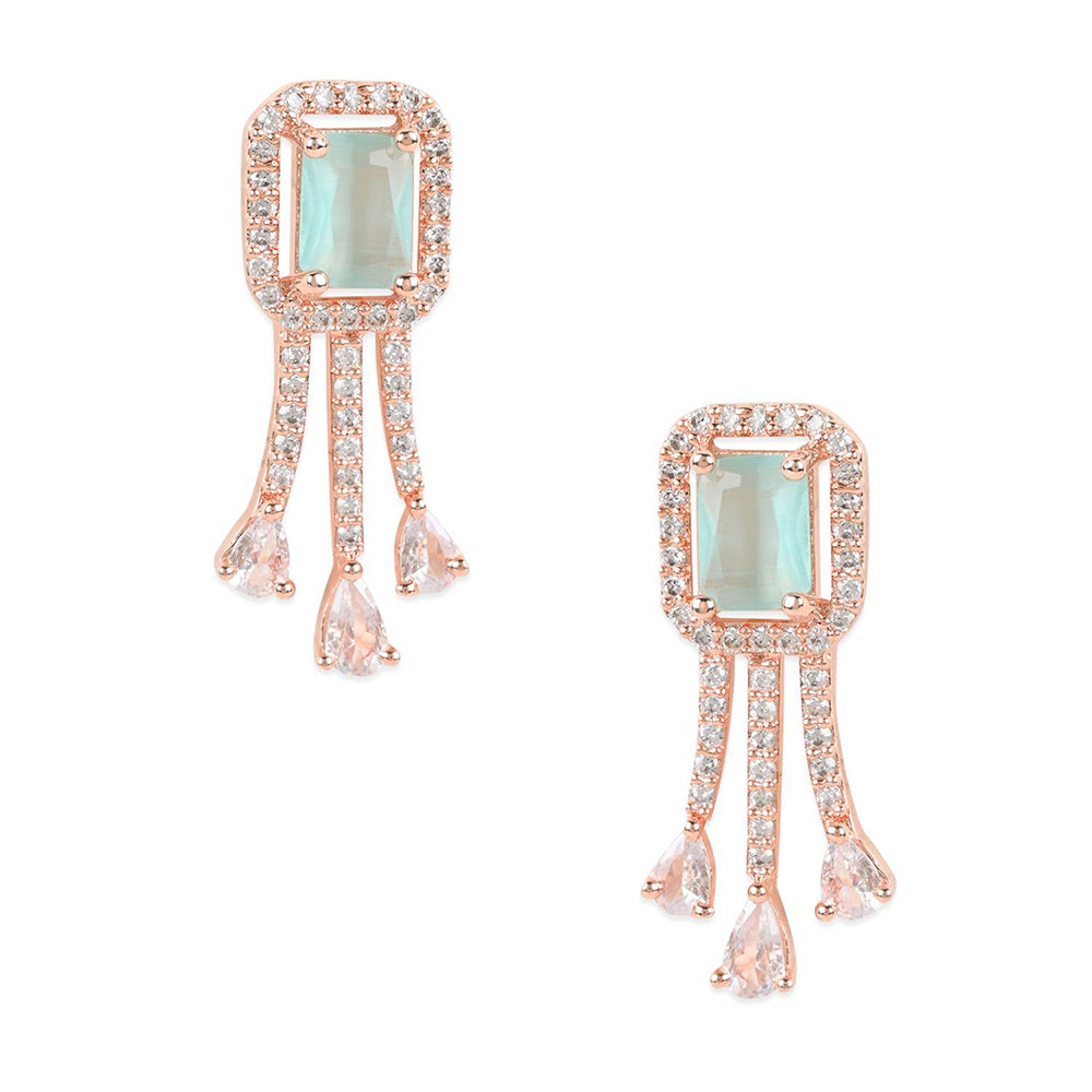 Etnico Valentine's Special Rose Gold Plated Mint CZ & American Diamond Beautiful Studs Earrings for Women (E3067Min)