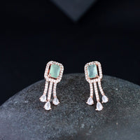 Etnico Valentine's Special Rose Gold Plated Mint CZ & American Diamond Beautiful Studs Earrings for Women (E3067Min)