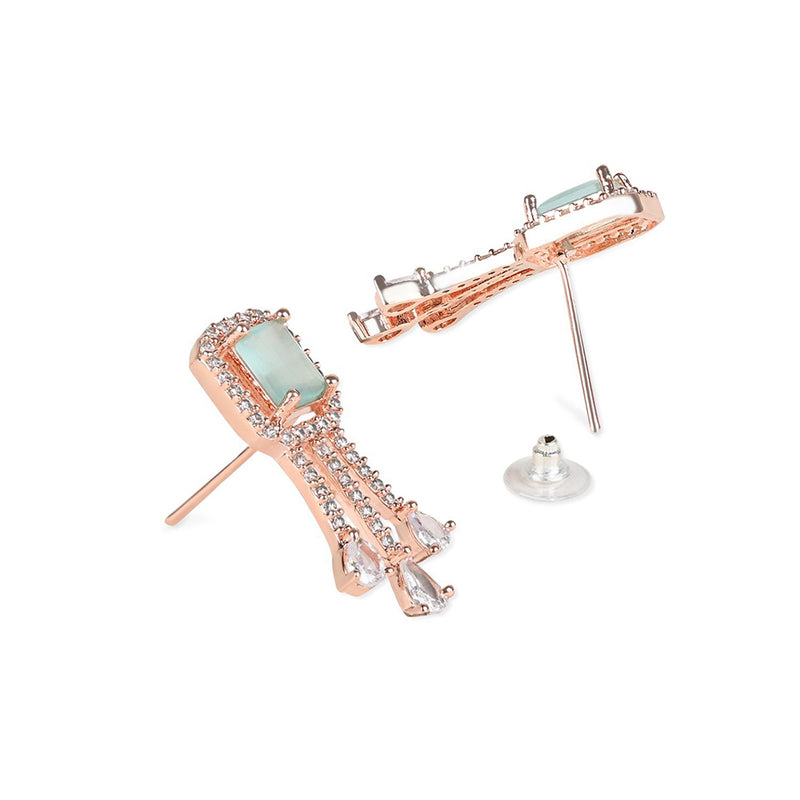 Etnico Valentine's Special Rose Gold Plated Mint CZ & American Diamond Beautiful Studs Earrings for Women (E3067Min)