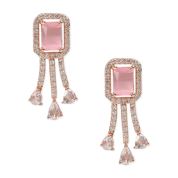 Etnico Valentine's Special Rose Gold Plated Pink CZ & American Diamond Beautiful Studs Earrings for Women /Girls (E3067Pi)