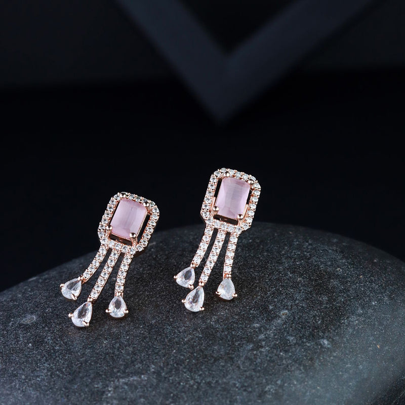Etnico Valentine's Special Rose Gold Plated Pink CZ & American Diamond Beautiful Studs Earrings for Women /Girls (E3067Pi)