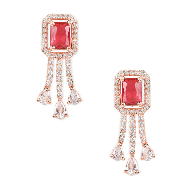 Etnico Valentine's Special Rose Gold Plated Red CZ & American Diamond Beautiful Studs Earrings for Women/Girls (E3067R)