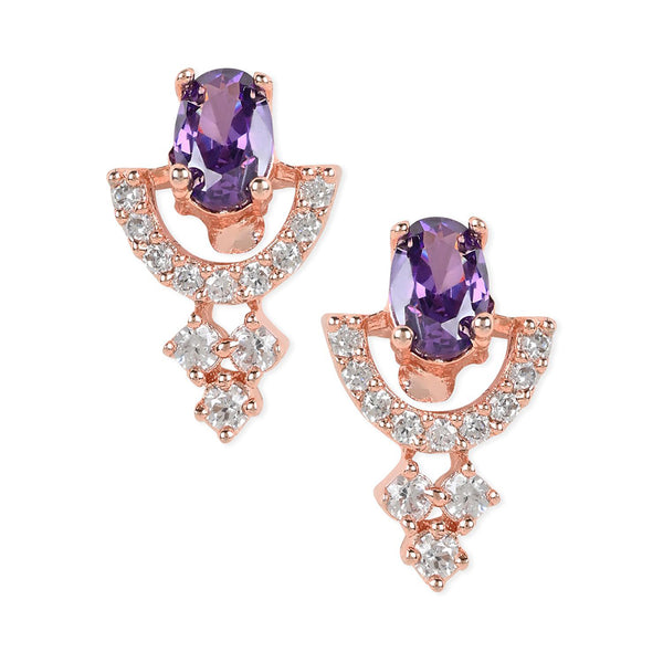 Etnico Valentine's Special Rose Gold Plated Purple CZ & American Diamond Beautiful Studs Earrings for Women (E3068Pu)