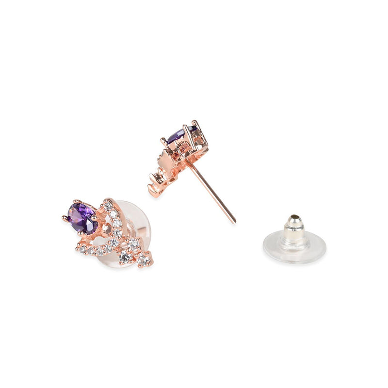 Etnico Valentine's Special Rose Gold Plated Purple CZ & American Diamond Beautiful Studs Earrings for Women (E3068Pu)