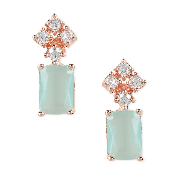 Etnico Valentine's Special Rose Gold Plated Mint CZ & American Diamond Beautiful Studs Earrings for Women/Girls (E3069Min)