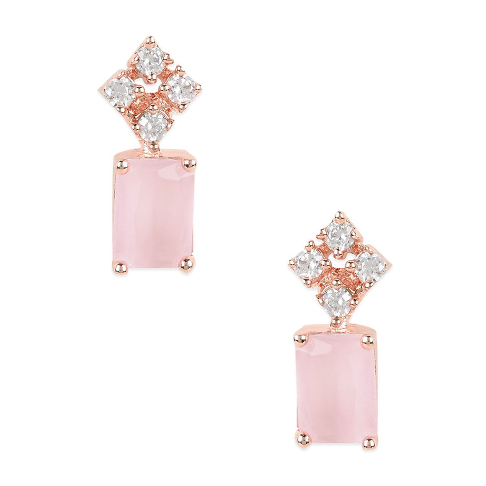 Etnico Valentine's Special Rose Gold Plated Pink CZ & American Diamond Beautiful Studs Earrings for Women /Girls (E3069Pi)