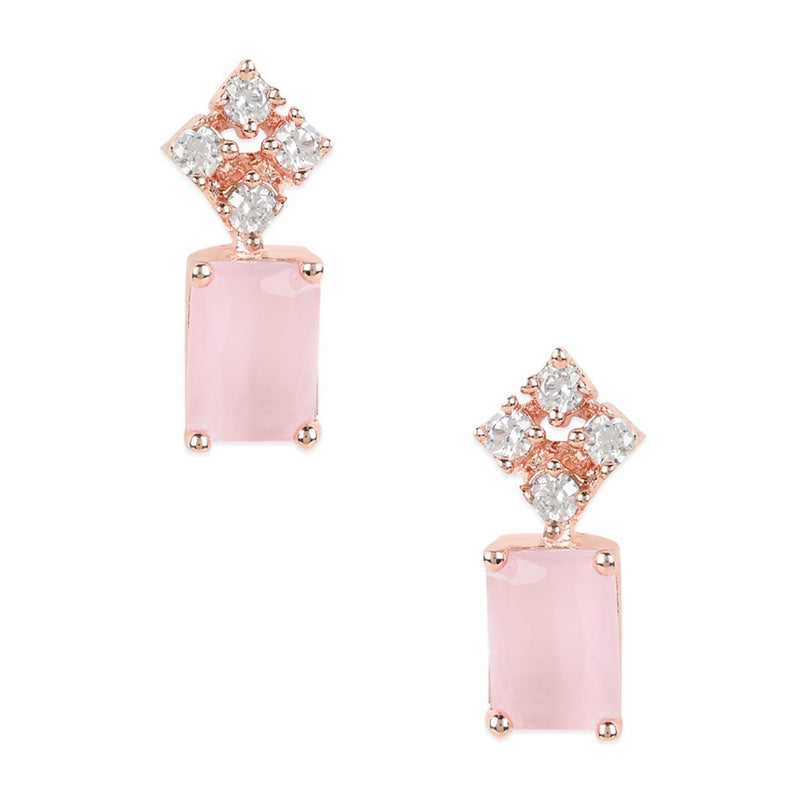 Etnico Valentine's Special Rose Gold Plated Pink CZ & American Diamond Beautiful Studs Earrings for Women /Girls (E3069Pi)