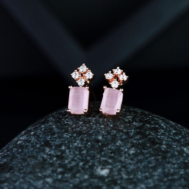 Etnico Valentine's Special Rose Gold Plated Pink CZ & American Diamond Beautiful Studs Earrings for Women /Girls (E3069Pi)