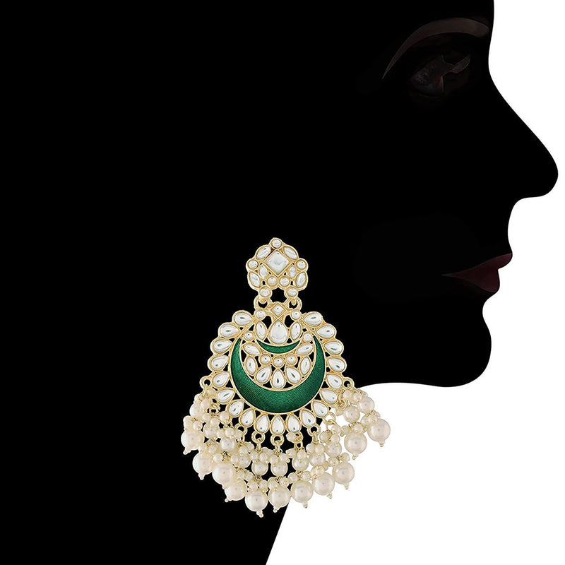 Etnico Gold Plated Intricately Designed Traditional Meenakari Chandbali Earrings Glided With Kundans & Pearls (E306G)