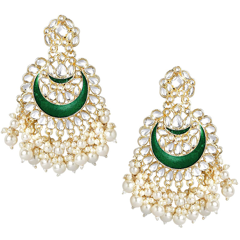 Etnico Gold Plated Intricately Designed Traditional Meenakari Chandbali Earrings Glided With Kundans & Pearls (E306G)