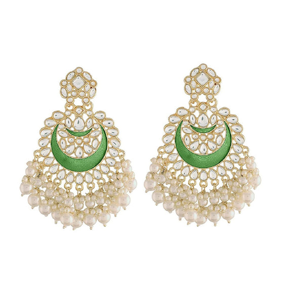 Etnico Gold Plated Intricately Designed Traditional Meenakari Chandbali Earrings Glided With Kundans & Pearls (E306Min)