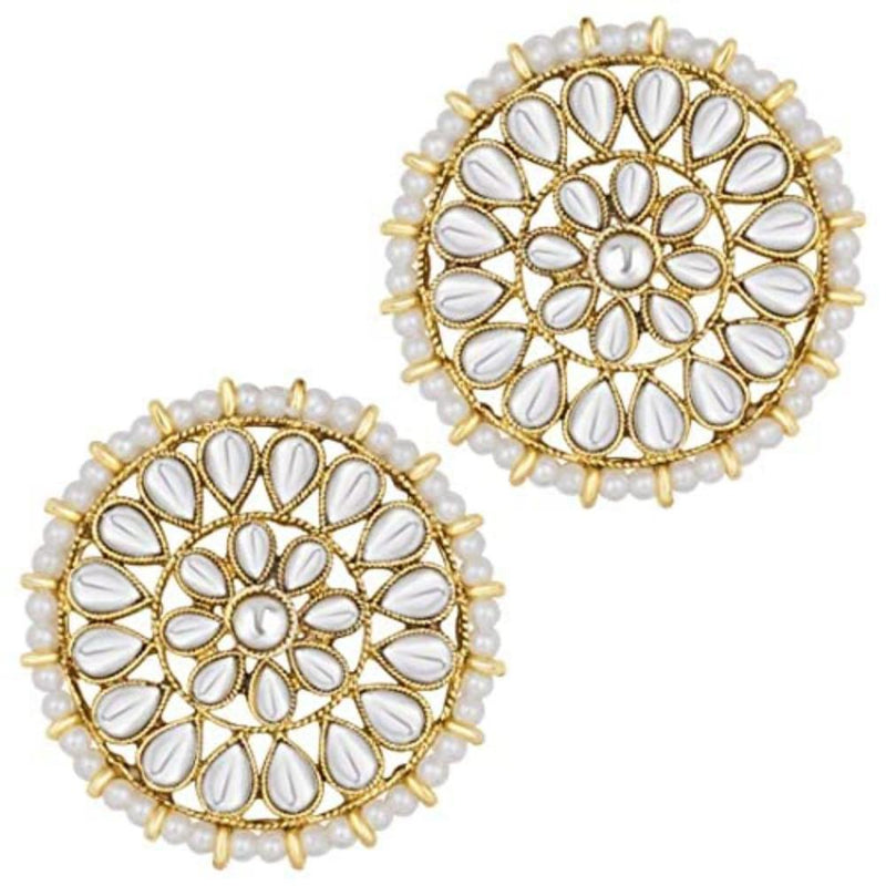 Etnico Gold Plated Traditional Kundan & Pearl Stud Earrings for Women (E3070W)