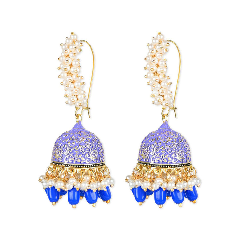 Etnico Gold Plated Traditional Meenakari Handcrafted Blue Pearl Jhumki Earrings for Women/Girls(E3072Bl)