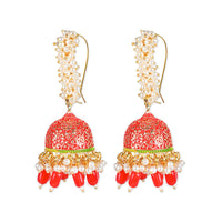 Etnico Gold Plated Traditional Meenakari Handcrafted Red Pearl Jhumki Earrings for Women/Girls(E3072R)