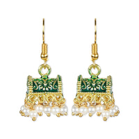 Etnico Gold Plated Traditional Meenakari Handcrafted Green Pearl Jhumki Earrings for Women/Girls(E3074G)