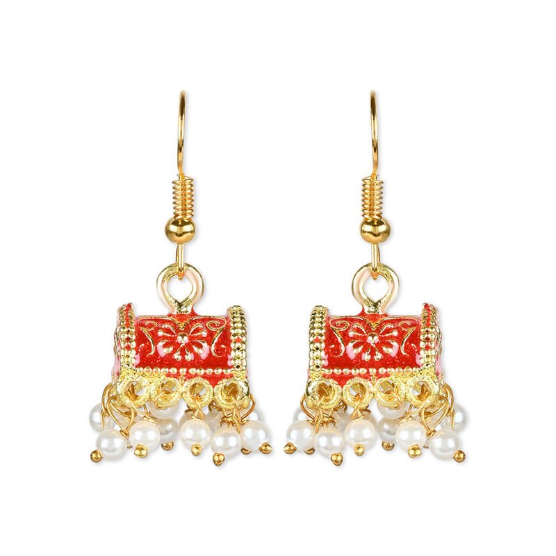 Etnico Gold Plated Traditional Meenakari Handcrafted Red Pearl Jhumki Earrings for Women/Girls(E3074R)