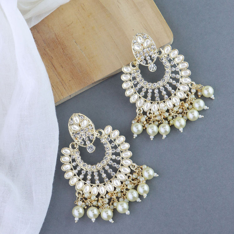 Etnico Gold Plated Intricately Designed Traditional Chandbali Earrings Glided With Kundans & Pearls (E3076W)