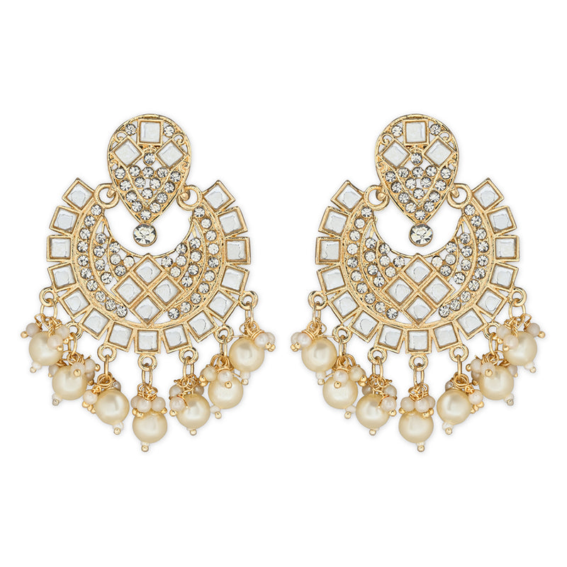 Etnico Gold Plated Intricately Designed Traditional Chandbali Earrings Glided With Kundans & Pearls (E3077W)