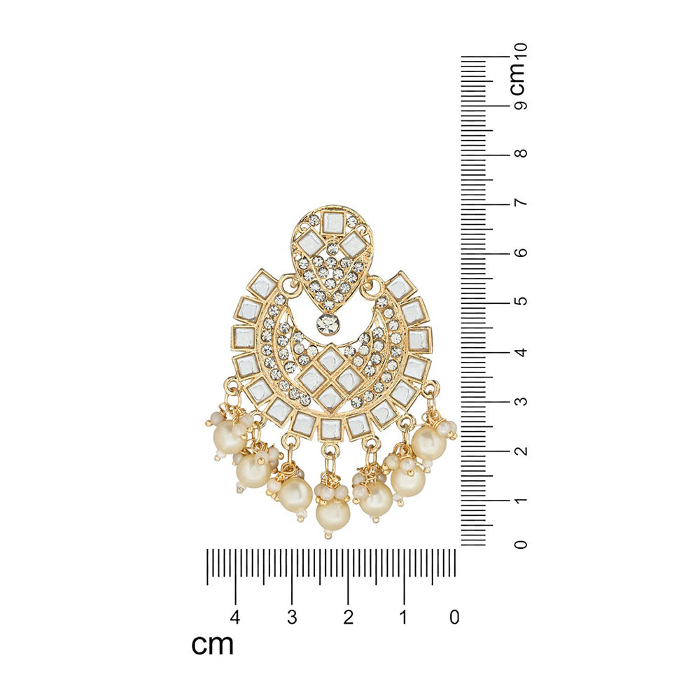 Etnico Gold Plated Intricately Designed Traditional Chandbali Earrings Glided With Kundans & Pearls (E3077W)