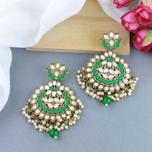 Etnico Gold Plated Traditional Kundan & Stone Studded Chandbali Earrings For Women(E3078G)