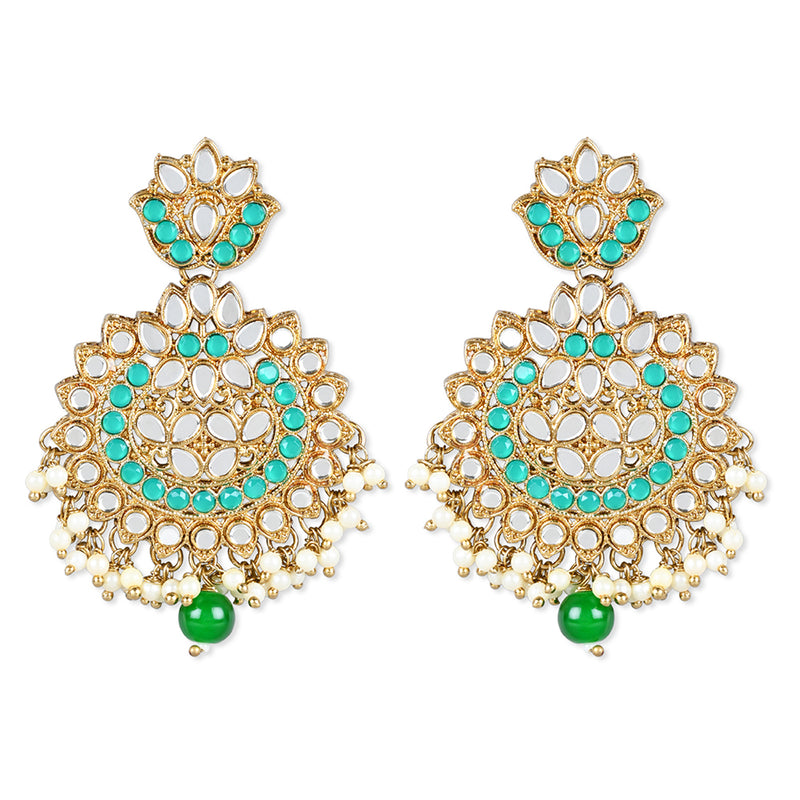 Etnico Gold Plated Traditional Kundan & Stone Studded Chandbali Earrings For Women(E3078G)