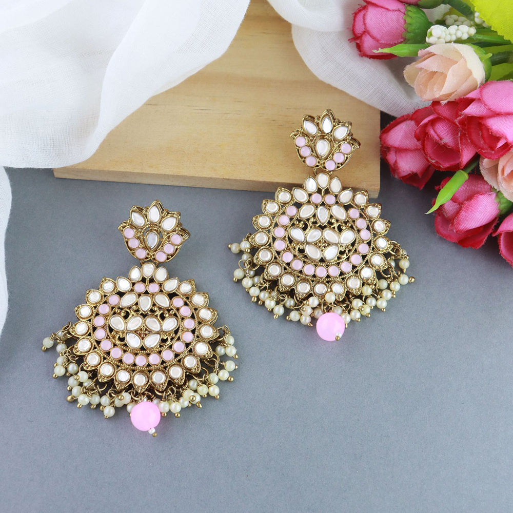 Etnico Gold Plated Traditional Kundan & Stone Studded Chandbali Earrings For Women(E3078Pi)