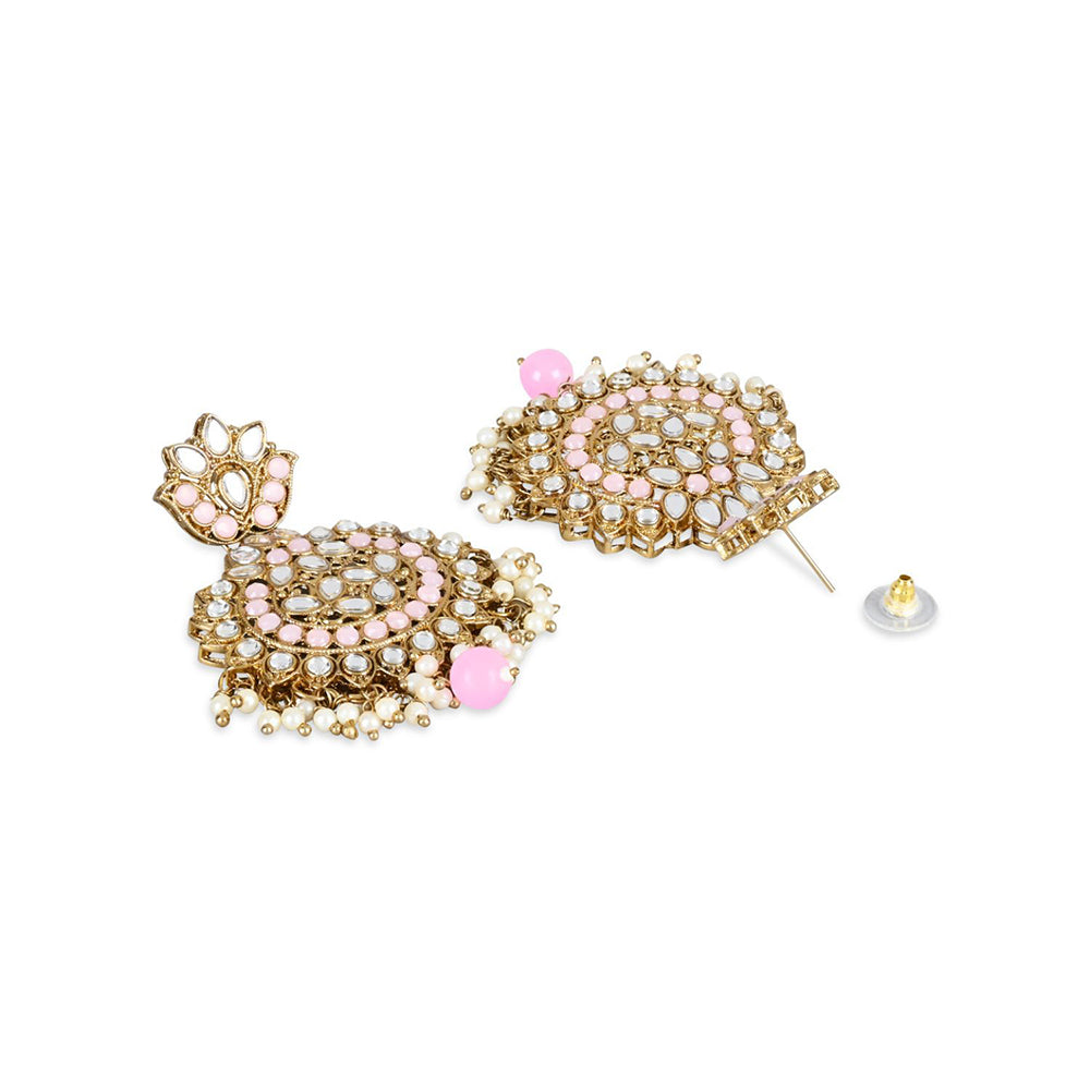 Etnico Gold Plated Traditional Kundan & Stone Studded Chandbali Earrings For Women(E3078Pi)
