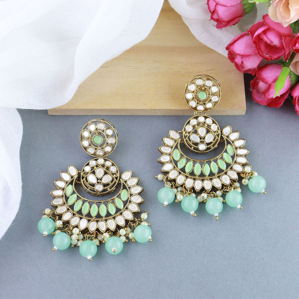 Etnico Gold Plated Traditional Kundan & Stone Studded Chandbali Earrings For Women(E3079Min)