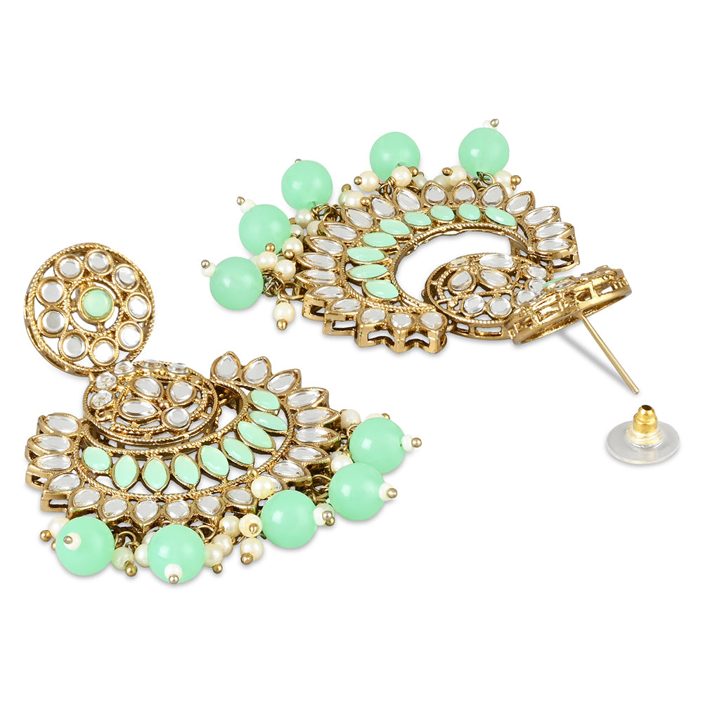 Etnico Gold Plated Traditional Kundan & Stone Studded Chandbali Earrings For Women(E3079Min)