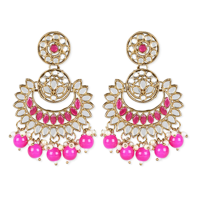 Etnico Gold Plated Traditional Kundan & Stone Studded Chandbali Earrings For Women(E3079Q)