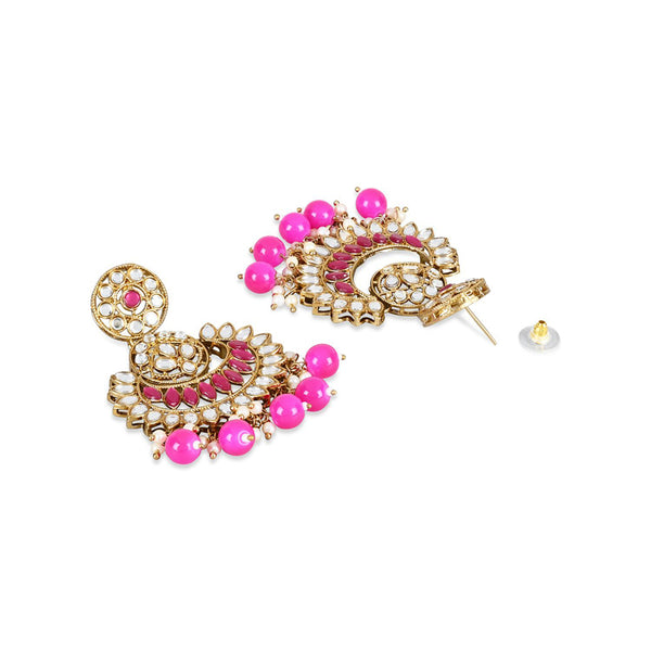 Etnico Gold Plated Traditional Kundan & Stone Studded Chandbali Earrings For Women(E3079Q)