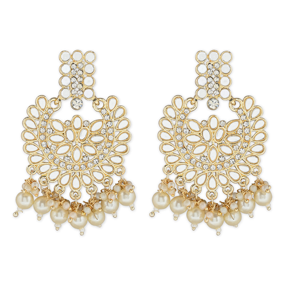 Etnico Gold Plated Intricately Designed Traditional Chandbali Earrings Glided With Kundans & Pearls (E3081W)