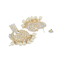 Etnico Gold Plated Intricately Designed Traditional Chandbali Earrings Glided With Kundans & Pearls (E3081W)