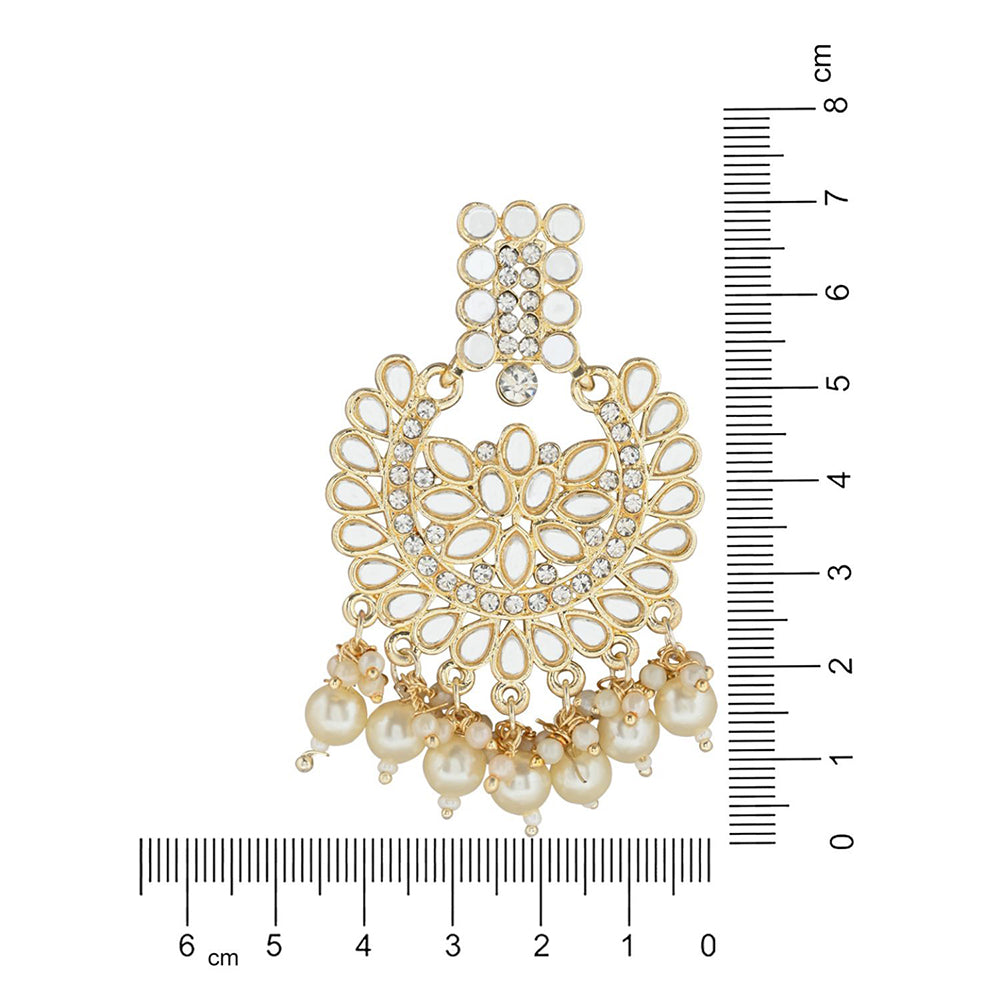 Etnico Gold Plated Intricately Designed Traditional Chandbali Earrings Glided With Kundans & Pearls (E3081W)