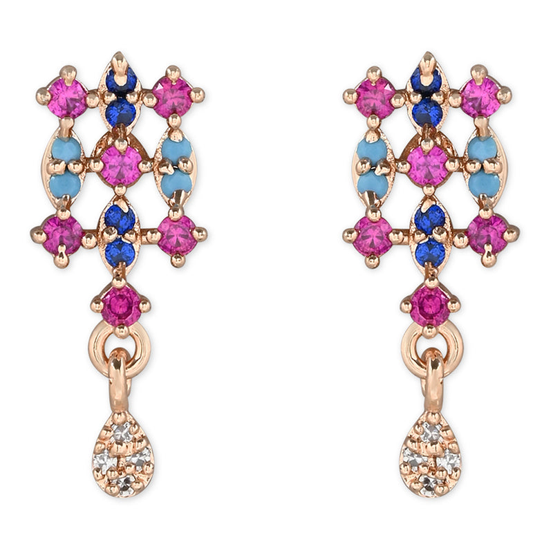 Etnico Valentine's Special Rose Gold Plated Glittering Crystal AD Stone Studs Earrings for Women & Girls (E3083)