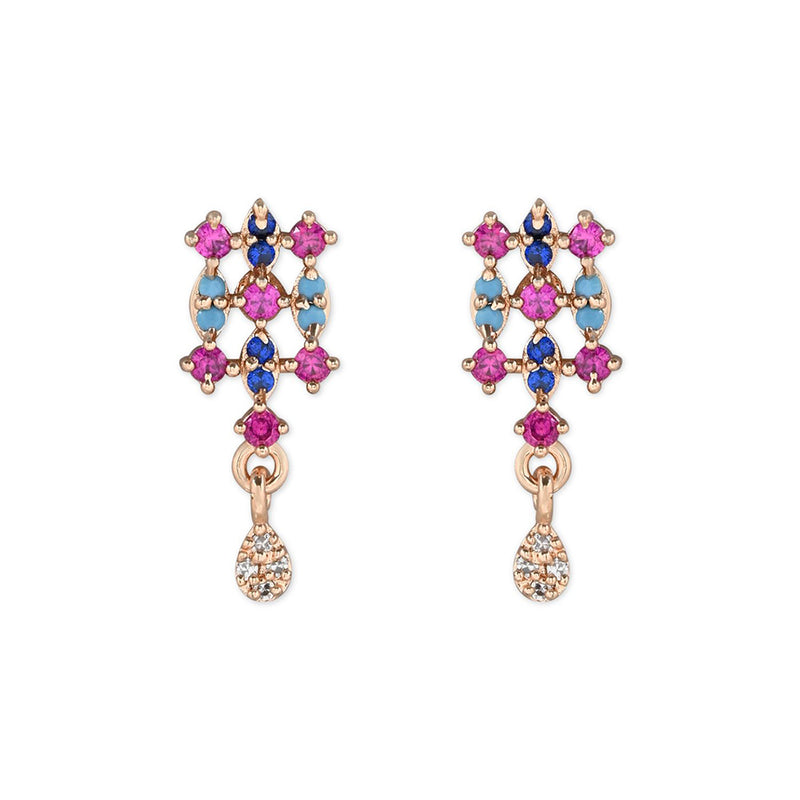 Etnico Valentine's Special Rose Gold Plated Glittering Crystal AD Stone Studs Earrings for Women & Girls (E3083)