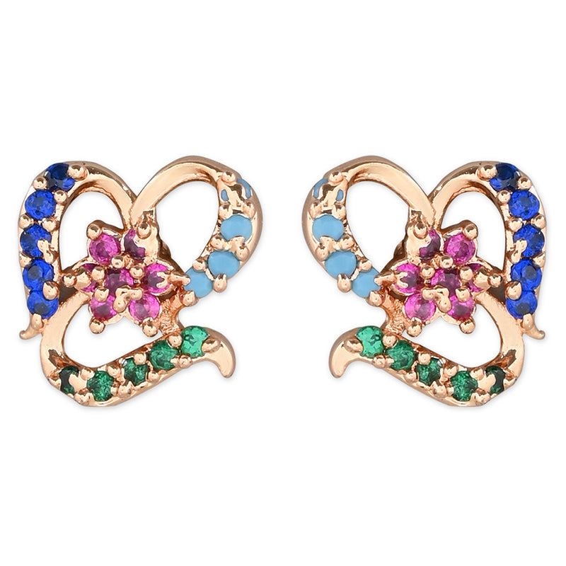 Etnico Valentine's Special Rose Gold Plated Glittering Crystal AD Stone Studs Earrings for Women & Girls (E3084)