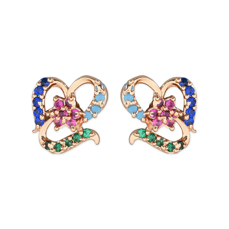 Etnico Valentine's Special Rose Gold Plated Glittering Crystal AD Stone Studs Earrings for Women & Girls (E3084)