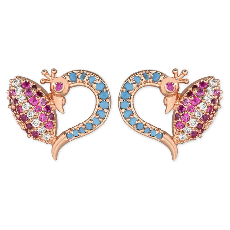 Etnico Valentine's Special Rose Gold Plated Glittering Crystal AD Stone Studs Earrings for Women & Girls (E3085)